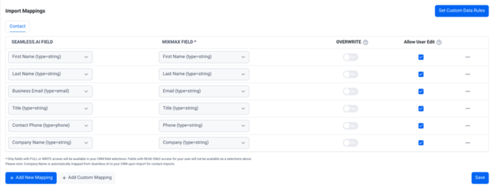 Customize your import mappings for your Mixmax integration from Seamless.AI