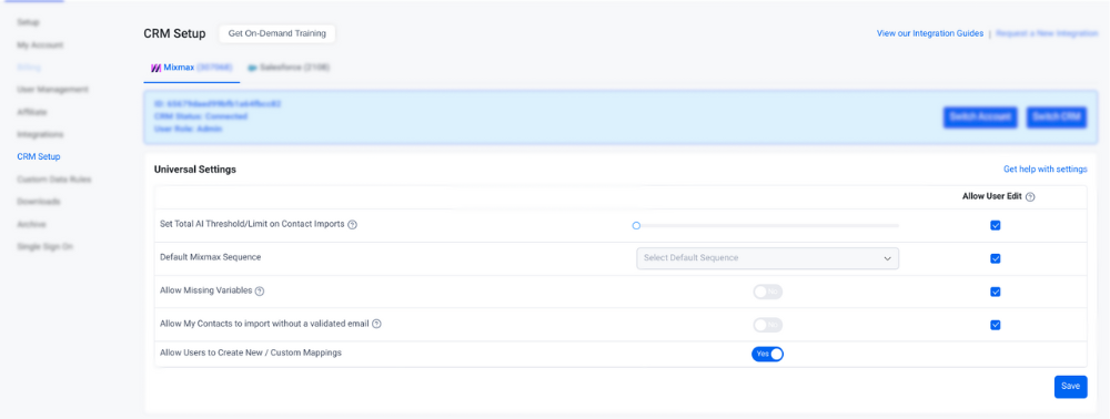 Universal Settings for Mixmax integrations into Seamless.